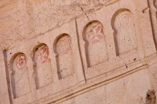 Detail of crosses from remains of Goreme church in Cappadocia Turkey