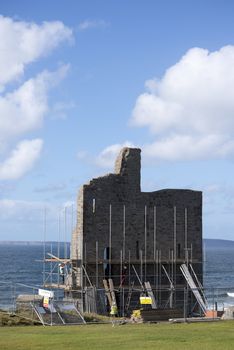 ballybunion castle surrounded by scafolding while under repair