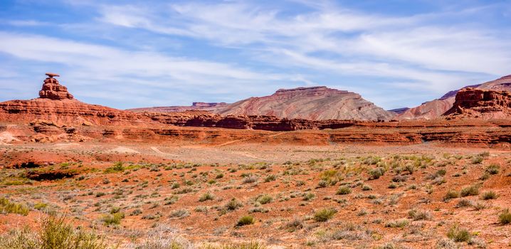 mexican hat rock monument landscape on sunny day