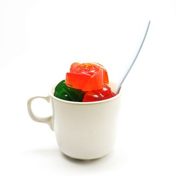 colorful gelatin or jelly dessert isolated on white background 