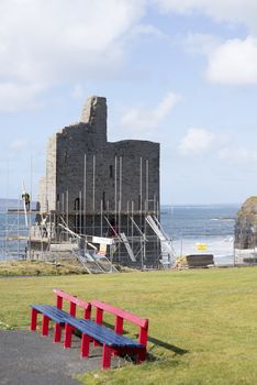 ballybunion castle surrounded by scafolding while under repair