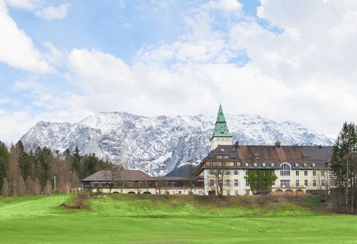 Garmisch, Germany - April 26, 2015: Hotel Schloss Elmau in Bavarian Alpine valley will be the site of the G7 summit in 2015. The G7 has chosen remote venues for its annual meetings for the last several years on security grounds.