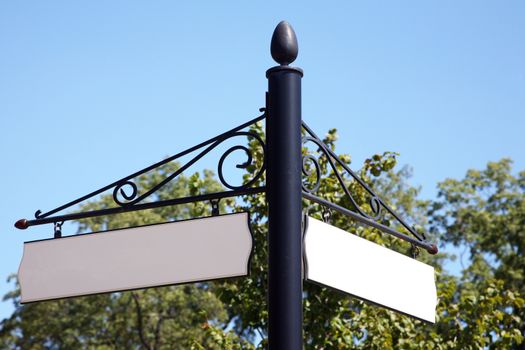 Blank street sign showing two directions can be customized to fit your message.