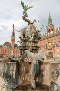 The Copenhagen city, the Denmark Dragon's fountain