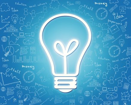Big lightbulb icon on abstract blue background