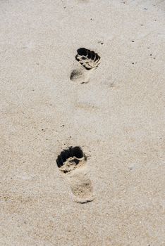 bare naked footsteps in the sand on the beach