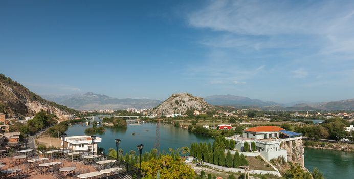 View at Shkodra city from hill. Shkoder Albania. 