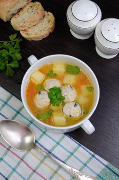 Easy chicken soup with meatballs and potatoes