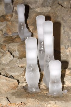 Ice stalagmites in the cave