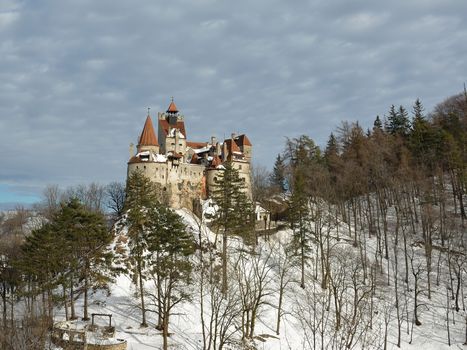 View of Bran Castle in winter season