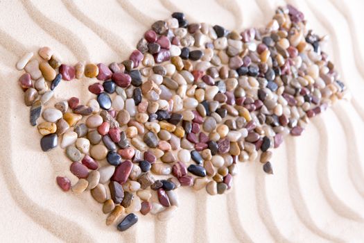 Geography of Turkey Created by Pebble Stones on Beach Sand, with low angle showing from West to East of Turkey