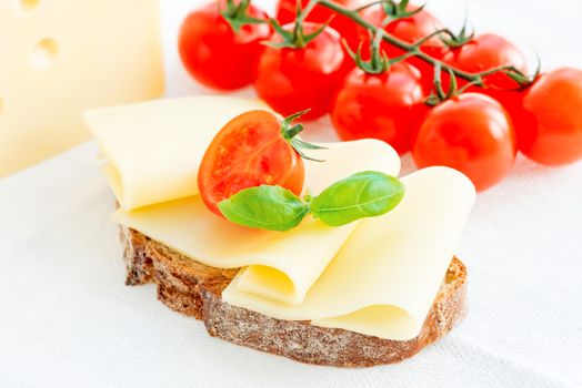 Cheese sandwich with tomato and basil