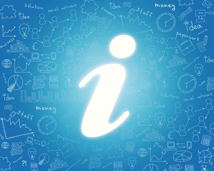 Internet icon on abstract blue background with sketches