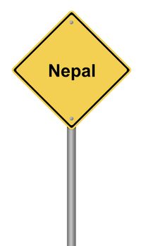 Yellow warning sign with the writing Nepal on whiate background.