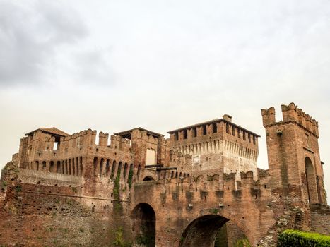 Soncino medieval castle drawbridge view in Italy, Cremona