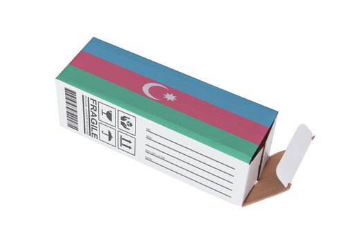 Concept of export, opened paper box - Product of Azerbaijan