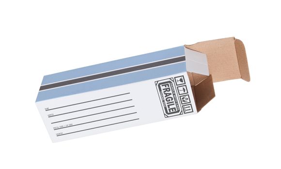 Concept of export, opened paper box - Product of Botswana