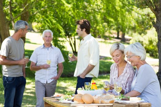 Happy family having picnic in the park on a sunny day