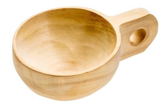 folk craft - empty wooden scoop or cup isolated with a clipping path