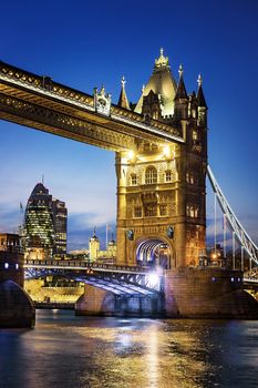 Famous Tower Bridge by night London, England