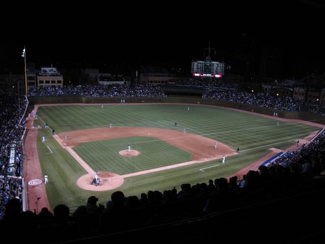 Chicago Cubs at Wrigley Field for a night baseball game.
