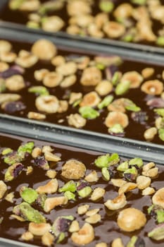 Ingredients for preparation of artisanal chocolate bar with dried fruits
