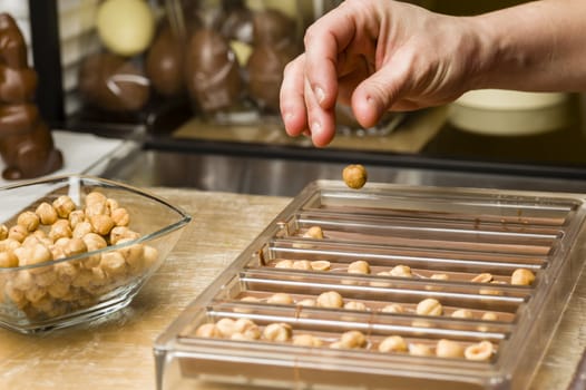 Ingredients for preparation of artisanal chocolate bar with dried fruits