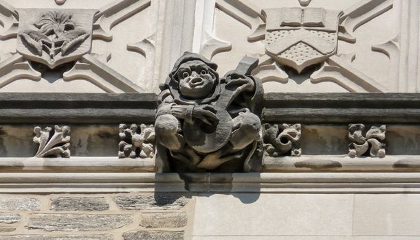 PRINCETON, NJ - OCTOBER 20: Colorful autumn in one of the best and oldest universities in USA, belonging to elite Ivy Leaque, classified at the 1-st place in ranking. Detailed view of high reliefs at the top of famous Blair Arch, October 20, 2013 in Princeton, NJ