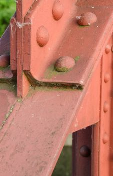 Red iron bridge construction irolated on blur backgorund.