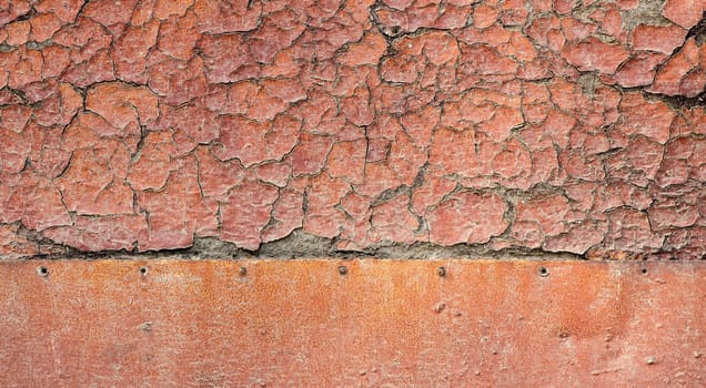 Old orange paint wood and rusty iron surface texture.