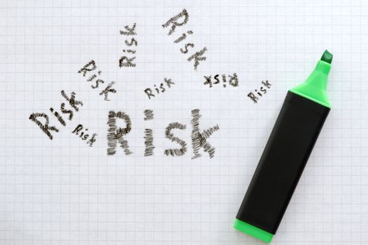 Risk business concept on white square paper and green marker.