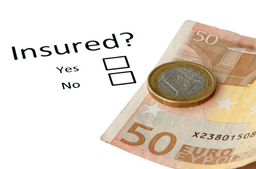 Risk or insurance business concept and euro coins.