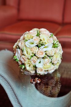 Wedding bouquet of pink and white  roses.