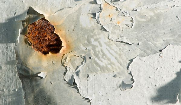 Rusty surface of iron doors, crackled paint.