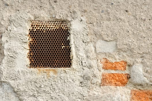 Very old downfallen brick wall of ancient building. 