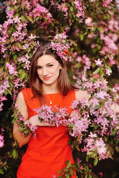 Sensual portrait of a spring woman, beautiful face.