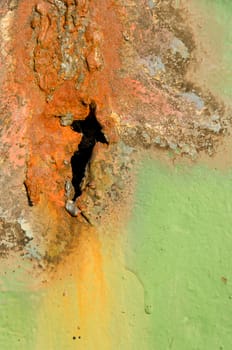 Detail of green yellow rusty metal surface. 