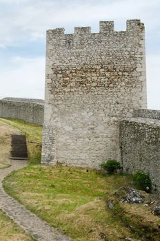 Old repaied gothic castle tower and bit of coutyard.