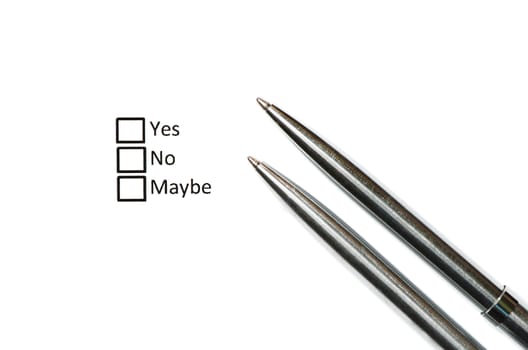 Two pens and three options as questionnaire.