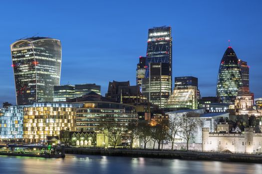 Cityscape of London at night, UK.