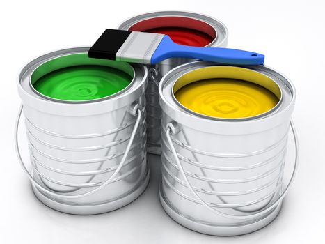 three color paint rainbow cans for renovation
