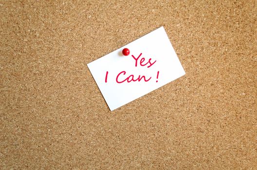 Sticky Note On Cork Board Background Yes I Can Concept