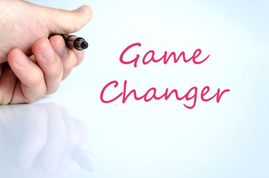 Pen in the hand isolated over white background game changer concept