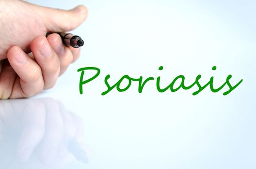 Pen in the hand isolated over white background psoriasis concept