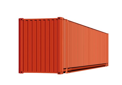 Orange container for cargo transportation isolated on white background with path