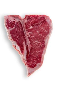 Close up Slice of an Uncooked Fresh T-Bone Steak Meat Isolated on a White Background