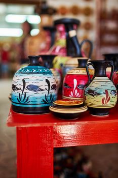 Shop with pottery on the island of Rhodes                               