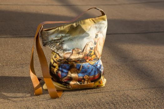 women bag with color print on street