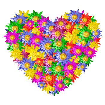 heart shape of colorful lotus flower on white background  