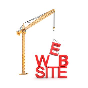 Concept of website under construction with orange tower crane